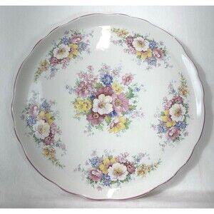 James Kent Old Foley Harmony Rose Cake Plate England Pink White Roses Fluted